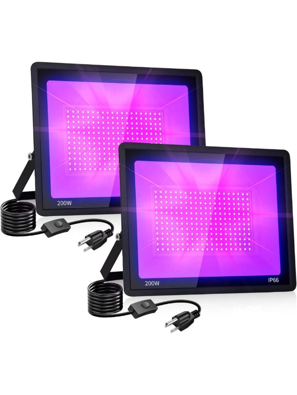 2 Pack 200W Waterproof UV Blacklight Flood Lights for Glow Parties & Halloween